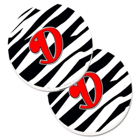 Carolines Treasures Monogram Initial D Zebra Red Set of 2 Cup Holder Car Coaster CJ1024-DCARC